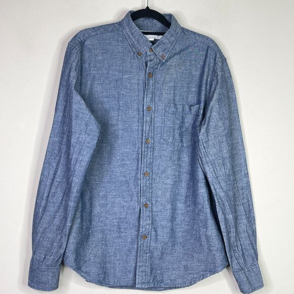 Old Navy Slim Fit Linen Blend Chambray Button Down Shirt Men's Size Medium - Picture 1 of 7